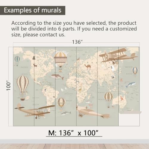 Animal Aircraft Map Peel and Stick Wallpaper for Kids Room