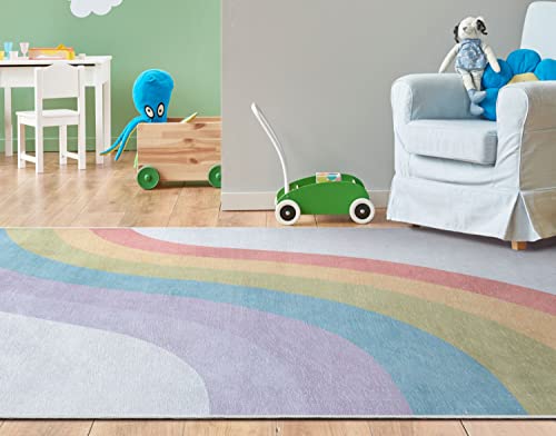 Kids Rugs Rainbow 5' x 7' Multi Color Modern Flat