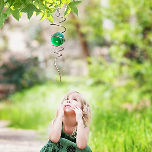 Wind Spinner Tail Gazing Ball Spiral Decorative Wind Spinners Sun Catcher 11inch Tail and 2 inch Glass Orb. Indoor Outdoor Garden Decoration Wind Spinner Stabilizer