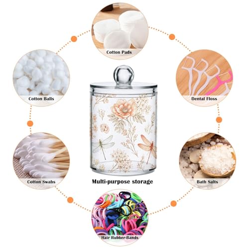 2 Pack Qtip Holder Organizer Dispenser Dragonfly Seamless Pattern Bathroom Storage Canister Cotton Ball Holder Container for Cotton Swabs (2 Count)