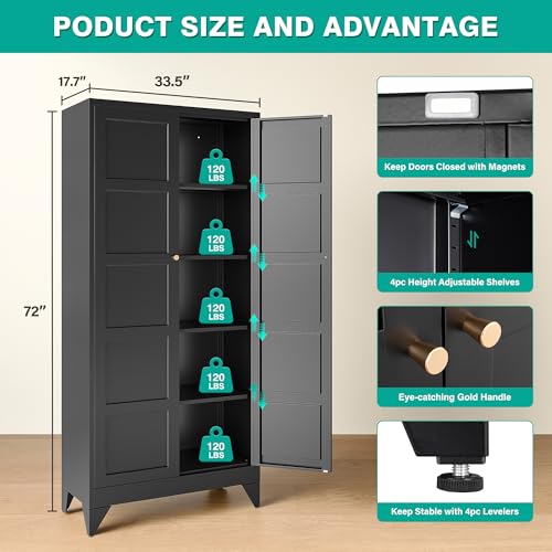 Wide & Deep Metal Storage Cabinets with 2 Doors and 5 Shelves