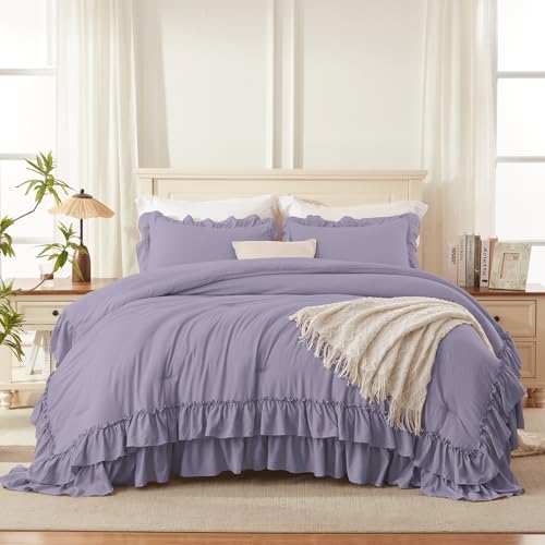Grayish Purple Ruffle Full Size Comforter Set