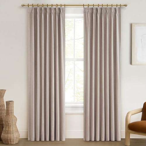 Room Darkening Curtains for Living Room Boho Drop Cloth Curtains Farmhouse Linen Window Drapes 102 Inches Long Weather Blocking Lightweight Blackout Taupe Tan Two Pack Pinch Pleated (2 Count)