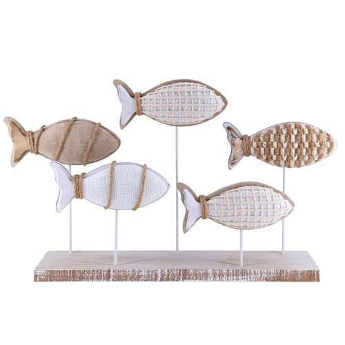 Wooden Fish Figurines with Jute Rope and Cotton String (5 Count)