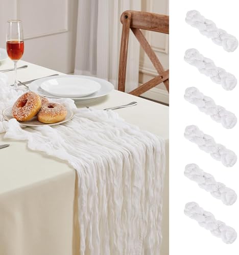 6 Pack White Cheesecloth Table Runner 35×120Inch Fall Boho Gauze Home Decor (21.12 Ounce)