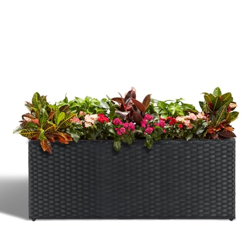 Large Rectangular Block Planter Box Handmade Wicker Tall Planters for Outdoor Plants with Removable Liners Modern Planter for Indoor Outdoor Patio Deck