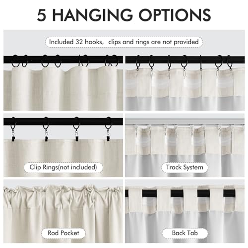 100% Blackout Back Tab Pleat Linen Curtains 50" Wx84 L (2 Count)