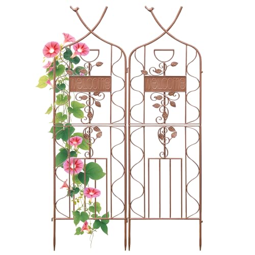 59.5 x 36in Rustic Iron Arch Decoration Garden Trellis with Metal Coating (2 Count)