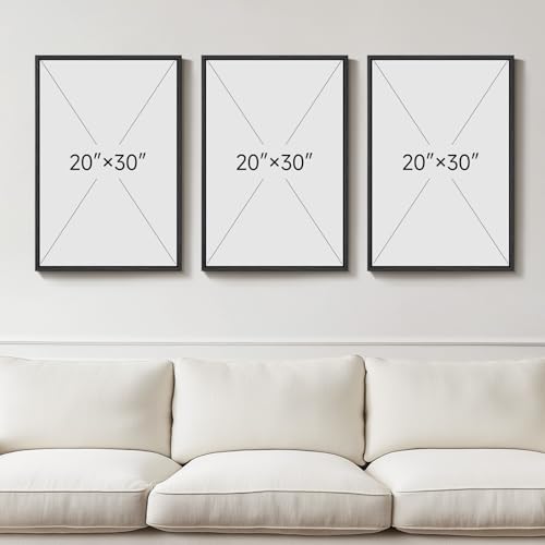 Large Framed Blue and Gray Modern Abstract Wall Art (3 Count)