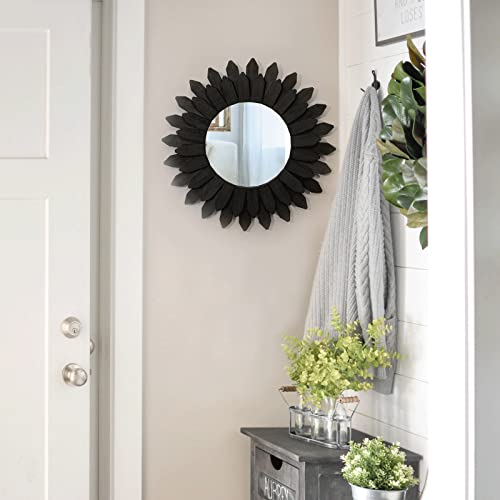 Boho Wall Decor Mirrors for Wall 2 Pack 12 inch Wood Decorative Mirror for Room Decor Rustic Farmhouse Mirror for Bedroom Bathroom Living Room Kitchen Black (2 Count)