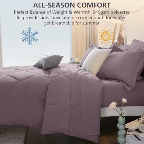 Queen Comforter Set 88"x88" Dusty Purple