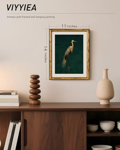 Gold Bamboo Framed Wall Art Vintage Animal Crane Prints
