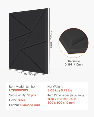 18 Pack Acoustic Panels with Self Adhesive