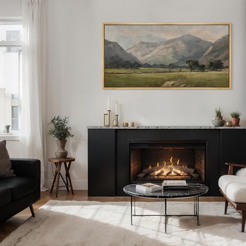 Extra Large Framed Canvas Print Wall Art Pastoral Beauty Classic Mountainous Landscape Illustrations Antique Retro Fine Art Illustrations Decorative Colorful for Bedroom