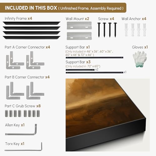 60"x72" Extra Large Framed Wall Art Golden Horizon Abstract Landscape Warm Brown and Amber Sky Illustration for Home Living Room Bedroom Decor