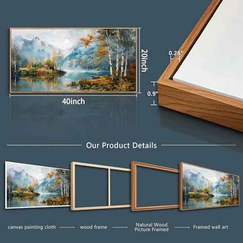 Wood Framed Canvas Wall Art For Living Room Wall Decor For Bedroom Office Wall Decoration Lake View Painting Tree Forest Pictures Artwork Room Aesthetic Home Decor Ready To Hang 20x40 In