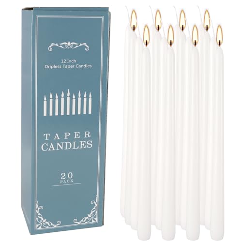 20 Pack White Taper Candles 12 Inch Tall 3 (20 Count)