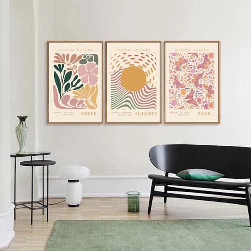 Boho Flower Market Framed Canvas Wall Art Set (3 Count)
