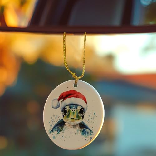 Coastal Santa Sea Turtle Christmas Ceramic Ornament