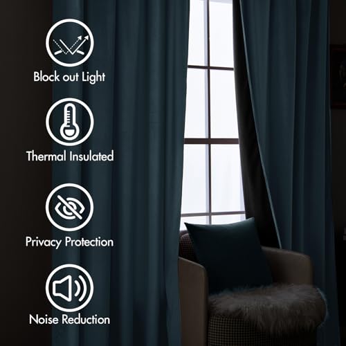 Stone Blue Velvet Pinch Pleat Blackout Curtains W52 X L108 Inches (2 Count)