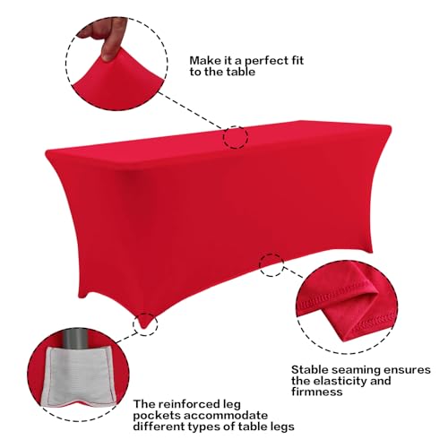2 Pack 6FT Table Cloth for Rectangular Spandex Red Table Cover (2 Count)