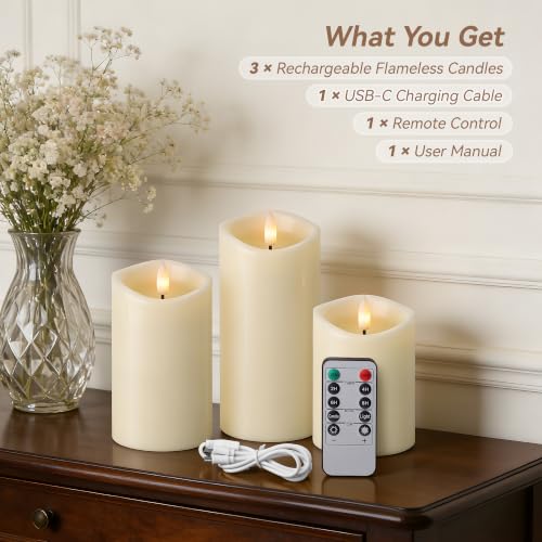 Ivory Real Wax LED Rechargeable Flameless Battery (3 Count)