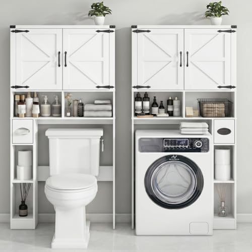 Over The Toilet Storage Cabinet with 2 Barn Doors