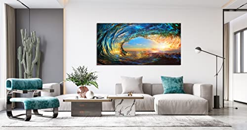 S06762 Giant Wave Water Wall Art Canvas Prints 1 Panels Ocean Waves Pictures Paintings Sunset Blue Seascape Framed for Living Room Bedroom Kicthen Office Artwork