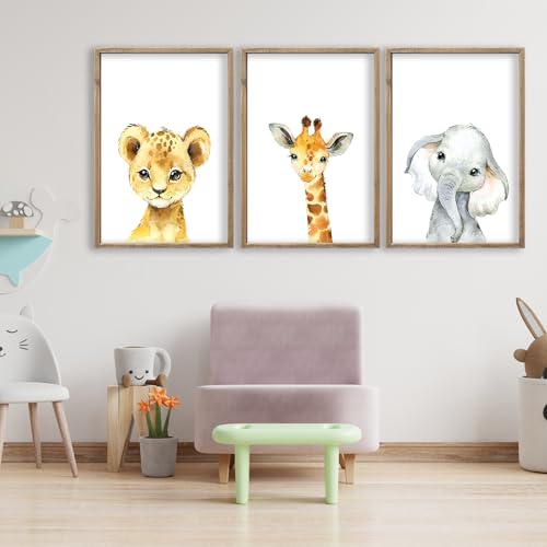 Baby Safari Nursery Wall Art Decor 11x16 Inch Set of 3 Wood Framed