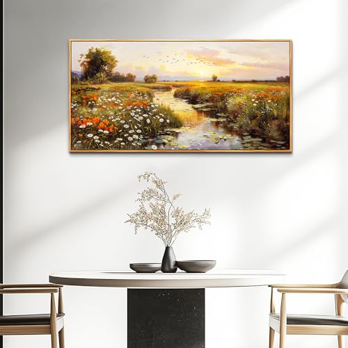 Large Wall Art For Living Room Canvas Wall Decor For Bedroom Watercolour Painting Office Decoration Countryside Sunrise Scenery Wall Picture Ready To Hang Home Decor Wood Framed 20x40 In