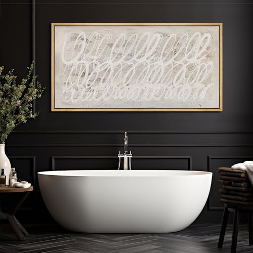 Extra Large Framed Canvas Print Wall Art White Abstract Calligraphy Antique Retro Fine Art Illustrations Decorative Colorful for Bedroom