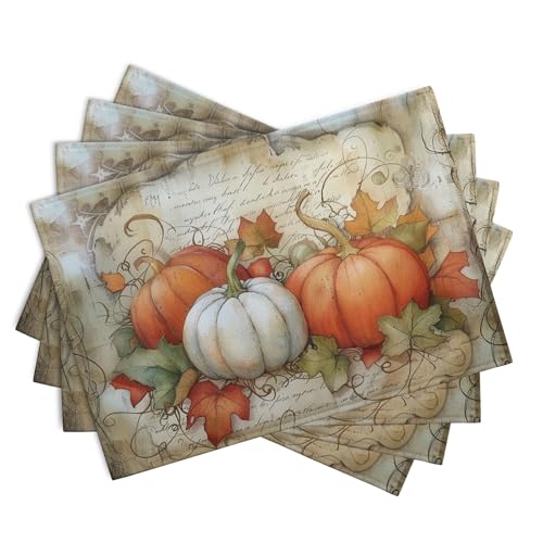 Fall Pumpkin Maple Leaf Placemats Set of 4 (4 Count)