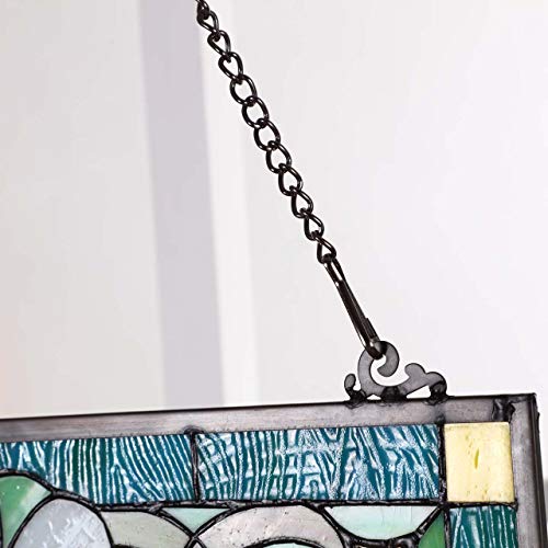 W10028 Victorian Tiffany Style Stained Glass Window Panel with Chain