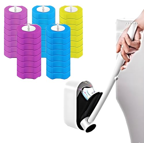 Disposable Toilet Brush Scrubbing 40 Refills Holder Wall Mount (40 Count)
