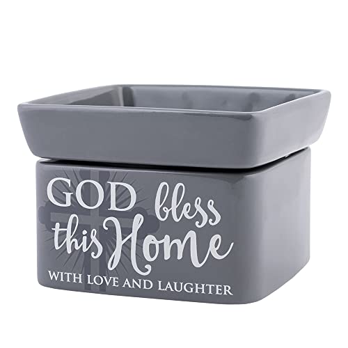 God Bless This Home Love Grey Stoneware Electric 2