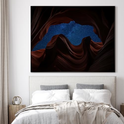 46"x60" Extra Large Framed Wall Art Starry Night Sky Through Antelope Canyon Rock Arch for Home Living Room Bedroom Decor