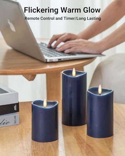 Navy Blue Flameless Candles (3 Count)