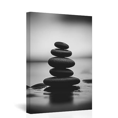 Zen Canvas Wall Art Black and White Zen Stone Picture Print Meditation Relax Spirit Spa Room Bathroom Decor Frame (3 Count)