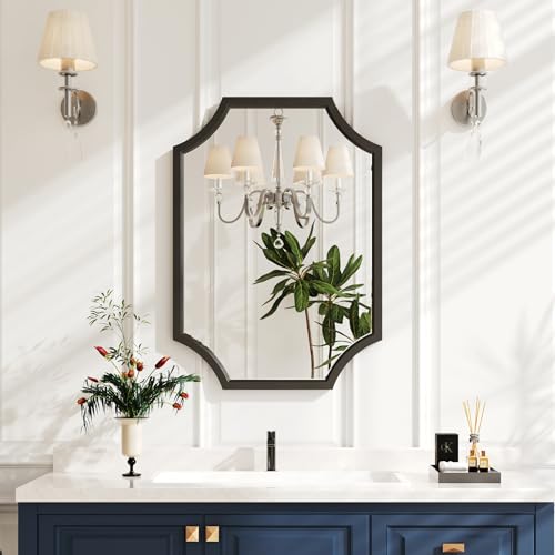 20"x28" Scalloped Black Bathroom Mirror for Wall Mount