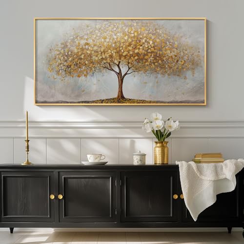 Large Framed Modern Gold Tree of Life Wall Art for Living Room