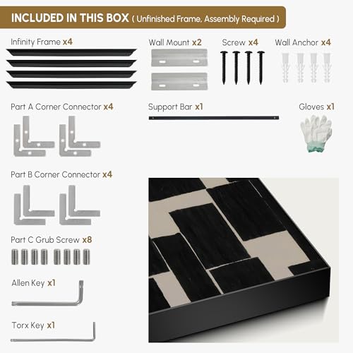 36"x72" Extra Large Framed Wall Art Modern Abstract Black and Beige Geometric Blocks for Home Living Room Bedroom Decor