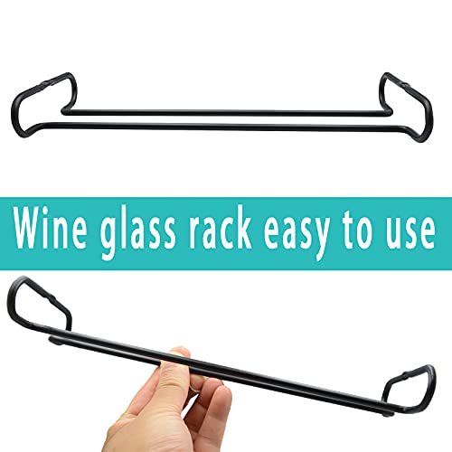 10 Inch Wine Glass Rack Under Cabinet Shelf Stemware Storage Hanging Hanger Organizer Glasses Holder with Drying Under Counter Metal for Kitchen and Bar Set of 2 Black (2 Count)
