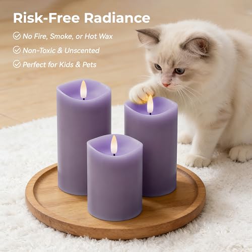 Pastel Purple LED Real Wax Made Flameless Battery (3 Count)