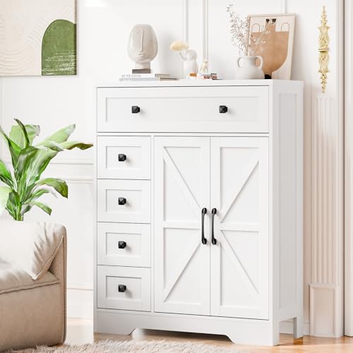 Farmhouse Storage Cabinet with 2 Doors and 5 Drawers