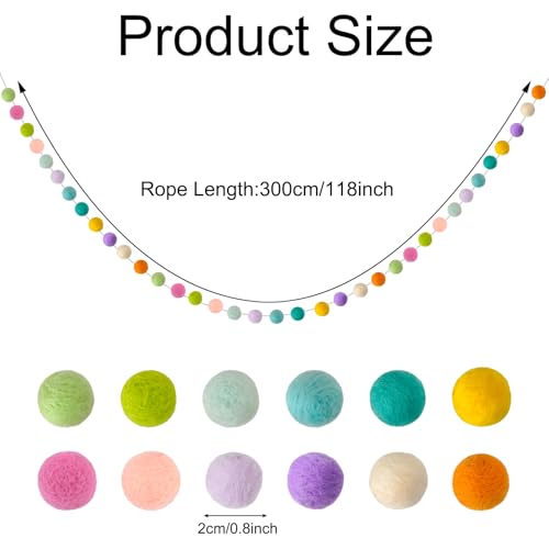 Felt Ball Garland Misscrafts 9.8 Feet 100% Wool Roving Pom Pom Garland 20mm Colorful for Baby Shower Grand Opening Party Festivals Room Decorations (35 Count)