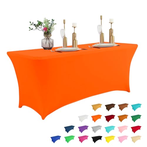 4FT Table Cloth for Rectangular Spandex Orange Table Cover