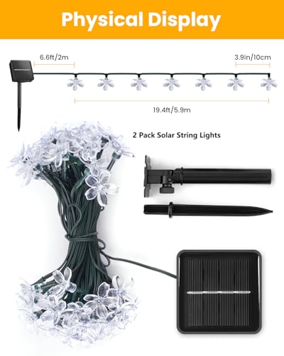 2 Pack Total 52FT 120 LED Solar String Lights Flower Outdoor Waterproof Fairy Lights for Garden Yard Fence Patio Christmas Tree Wedding Party Decor (120 Count)