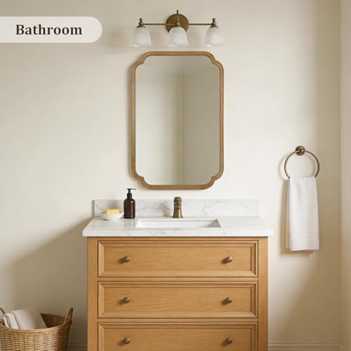 24" x 36" Rounded Corner Arch Wall Mirror with Wood Frame for Entryway