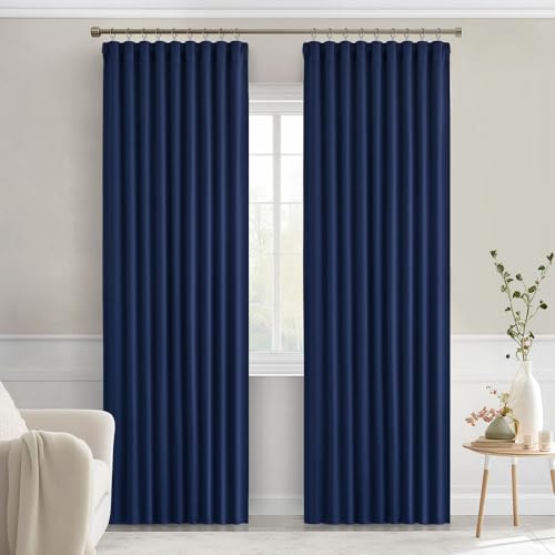 Navy Blue Back Tab Blackout Curtains 52x90 Inch Long 2 Panels Set (2 Count)
