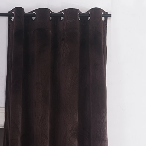 Set of 2 Velvet Flannel Room Darkening Blackout Curtains Panels Drapes Grommet 52 Wide by 108 Long Brown for Living Room (2 Count)